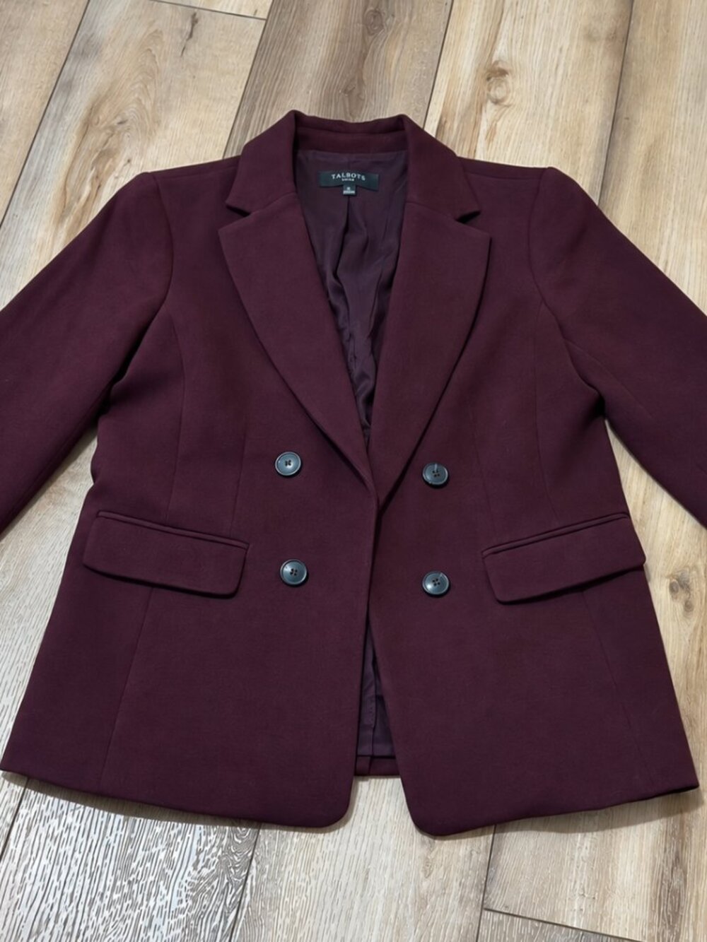 Talbots Petite 6P Burgundy Double Breasted Stretch Cotton Blazer - Picture 3 of 14